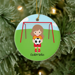 Décoration En Céramique Fille de soccer Brown Haired Noël