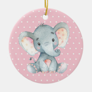 Décoration En Céramique Fille Eléphant Baby shower rose