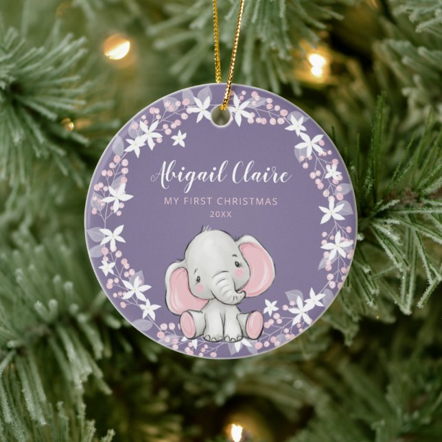 Décoration En Céramique Fille Eléphant Rose Violet Floral 1er Noël (Arbre)