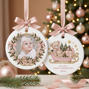 Décoration En Céramique Fille Ourson Premier Noël de Bébé