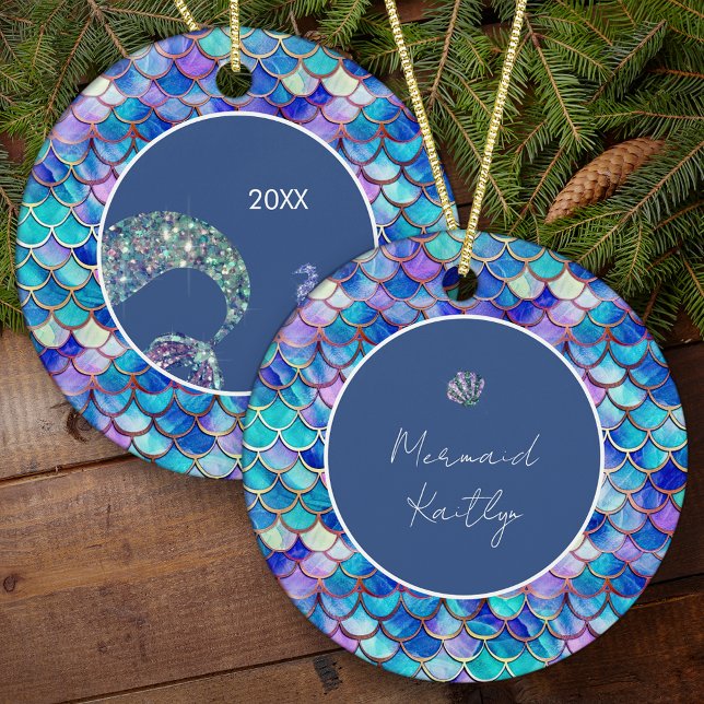 Décoration En Céramique Filles Motifs de paille de sirène Nom Noël (Créateur téléchargé)
