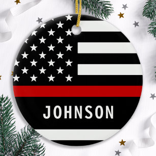 Décoration En Céramique Firefighter Personalized Modern Thin Red Line