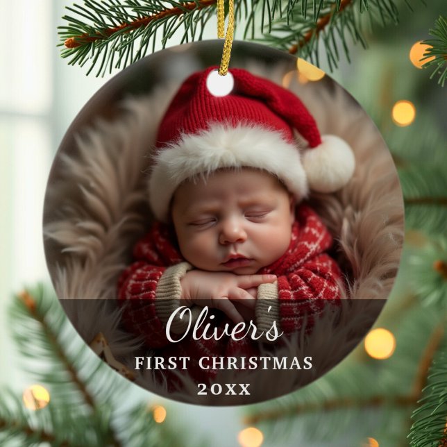 Décoration En Céramique First Christmas Baby Photo Name (Créateur téléchargé)