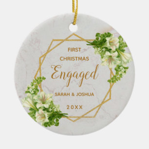 Décoration En Céramique First Christmas Engaged Gold Marble White Lilies