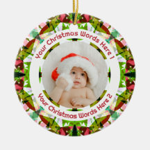 First Christmas Green Pink Photo Baby Keepsake