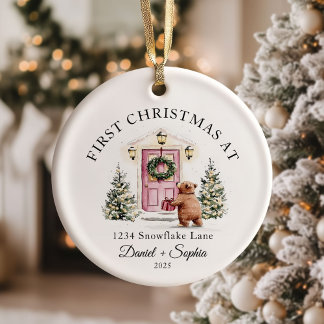 Décoration En Céramique First Christmas In New Home Watercolor Pink Door
