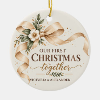 Décoration En Céramique First Christmas Together Champagne Ribbon Newlywed