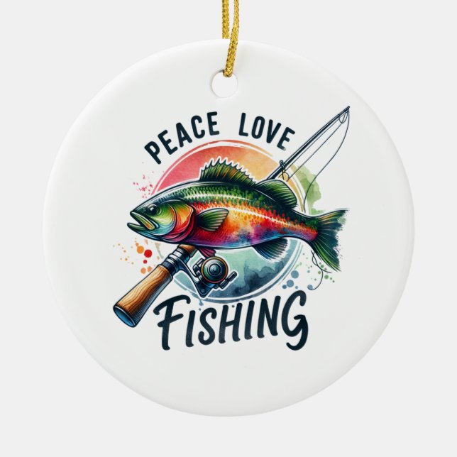Décoration En Céramique Fisher Cadeau Peace Love Fishing (Devant)