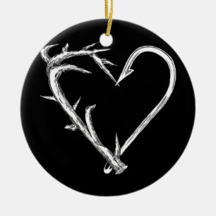 Décoration En Céramique Fishing and Hunting Heart Artistic Antler & Hook