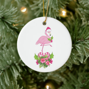 Décoration En Céramique Flamant rose rose à Santa Hat Noël Whimsical