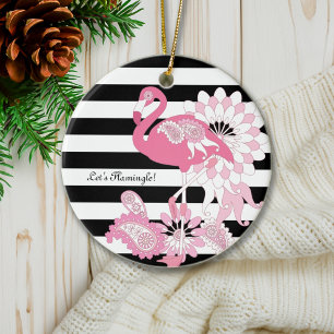 Décoration En Céramique Flamant rose rose rayé noir et blanc moderne