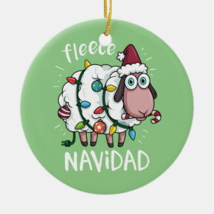 Décoration En Céramique Fleece Feliz Navidad Funny Cute Sheep Noël