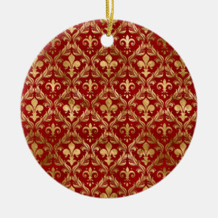 Décoration En Céramique Fleur de lis motif luxe rouge