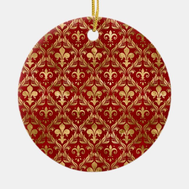 Décoration En Céramique Fleur de lis motif luxe rouge (Devant)