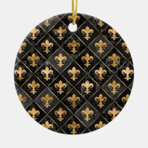 Décoration En Céramique Fleur de lis pattern Black Marble and Gold