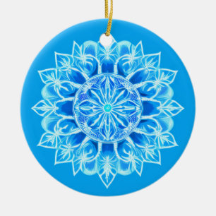 Décoration En Céramique Fleur de mandala en batik turquoise