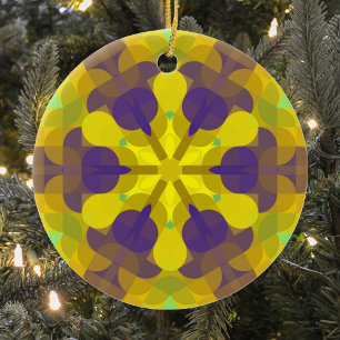 Décoration En Céramique Fleur de Mandala jaune violet et vert