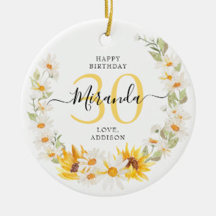 Décoration En Céramique Fleur de tournesol et guirlande florale 30 ans