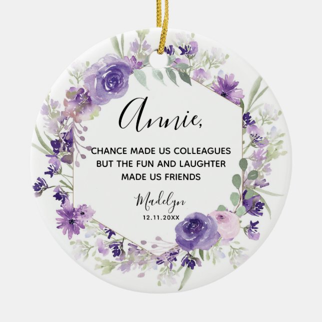 Décoration En Céramique Fleur géométrique Violet collègues Noël (Devant)