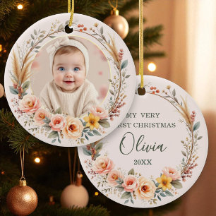 Décoration En Céramique Fleur sauvage Boho Baby First Noël Pampas Grass
