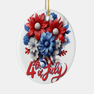 Décoration En Céramique Fleurs 4 juillet en bleu blanc et bleu patriotique