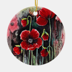Décoration En Céramique Fleurs De Pavot En Aquarelle