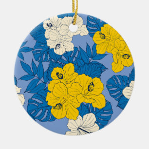 Décoration En Céramique Fleurs et feuilles d'Hibiscus 