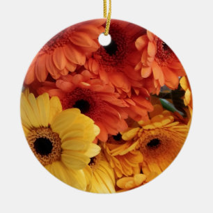Décoration En Céramique Fleurs Gerbera Lumineuses, Jaune Orange, Flora