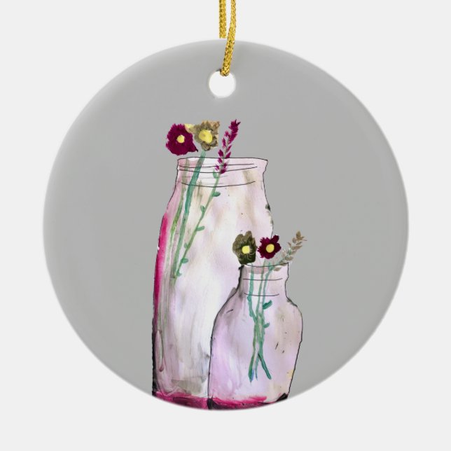 Décoration En Céramique Fleurs sauvages d'aquarelle Whimsical en vase (Devant)
