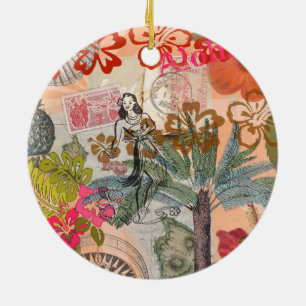 Décoration En Céramique Fleurs Vintage Hula Coloré Hawaïen Tropical