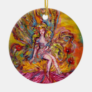 Décoration En Céramique FLEUVE FAIRY SUR Imaginaire PINK IRIS Violet Gemst