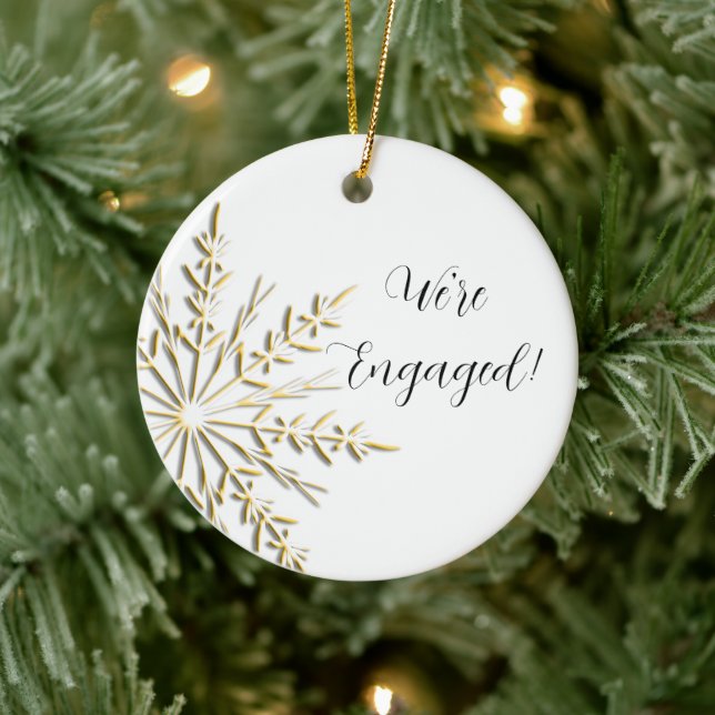 Décoration En Céramique Flocon de neige Gold Winter sur Fiançailles blanc (Arbre)