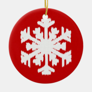 Décoration En Céramique Flocon de neige Ikat - Rouge foncé et blanc
