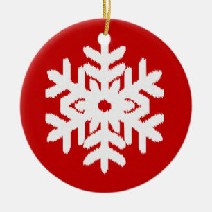 Décoration En Céramique Flocon de neige Ikat - Rouge foncé et blanc