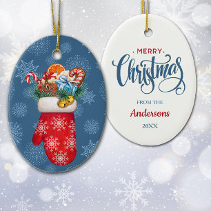 Décoration En Céramique Flocon de neige Mittens avec les bonbons de Noël