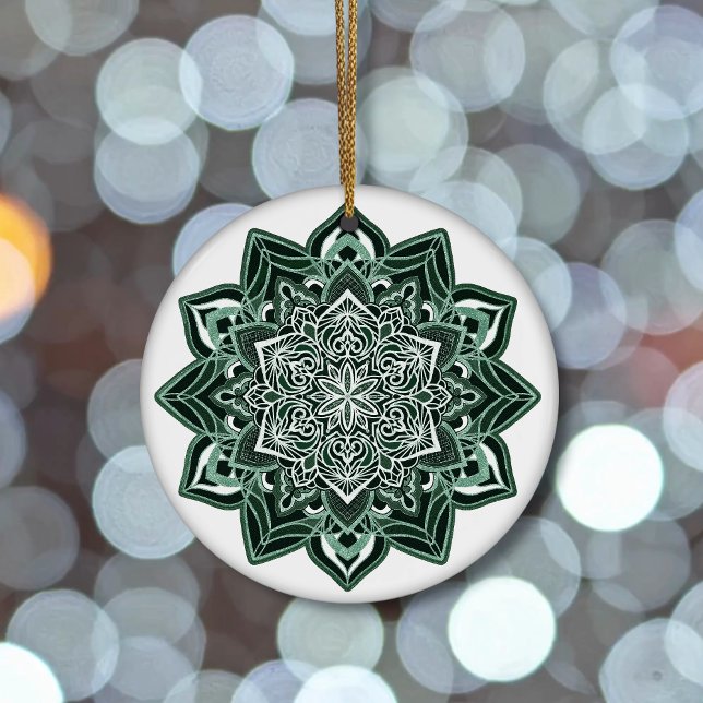 Décoration En Céramique Flocon de neige vert sur blanc (Créateur téléchargé)