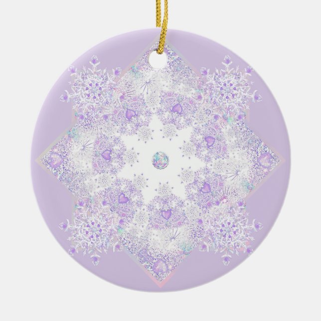 Décoration En Céramique flocon de neige violet clair et coeur étincelant (Devant)