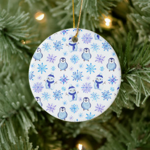 Décoration En Céramique Flocons de Noël, bonshommes de neige et manchots