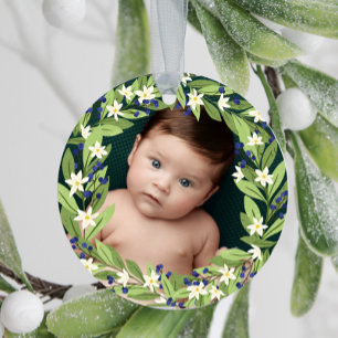 Décoration En Céramique Floral Bleu Berries Verdure Wreath Photo