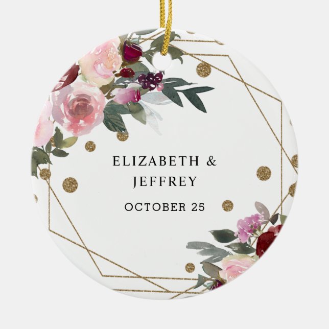 Décoration En Céramique Floral Bourgogne Parties scintillant or Mariage gé (Devant)