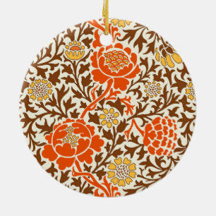 Décoration En Céramique Floral jacobéen, Orange, Brown et Or de moutarde