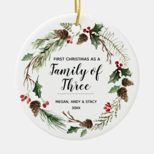 Décoration En Céramique Floral Notre premier Noël en famille de trois