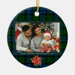 Décoration En Céramique Floral Poinsettia Plaid Family Photo Tartan