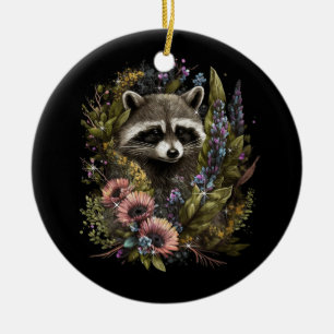 Décoration En Céramique Floral Raccoon Spring Nature Raccoon Love Cottag