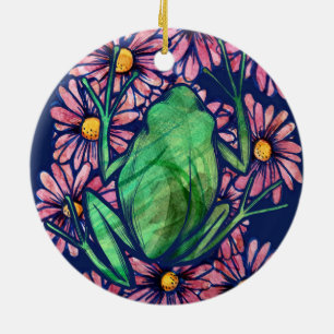 Décoration En Céramique Flore Froggy Green tree Frog Art Daisy