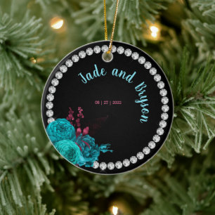 Décoration En Céramique Flore Turquoise et Mauve Elegant Rhinestone