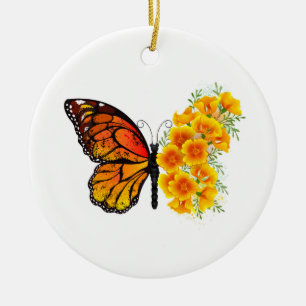 Décoration En Céramique Flower Butterfly with Yellow California Poppy