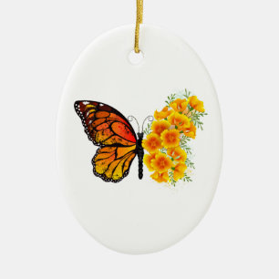 Décoration En Céramique Flower Butterfly with Yellow California Poppy