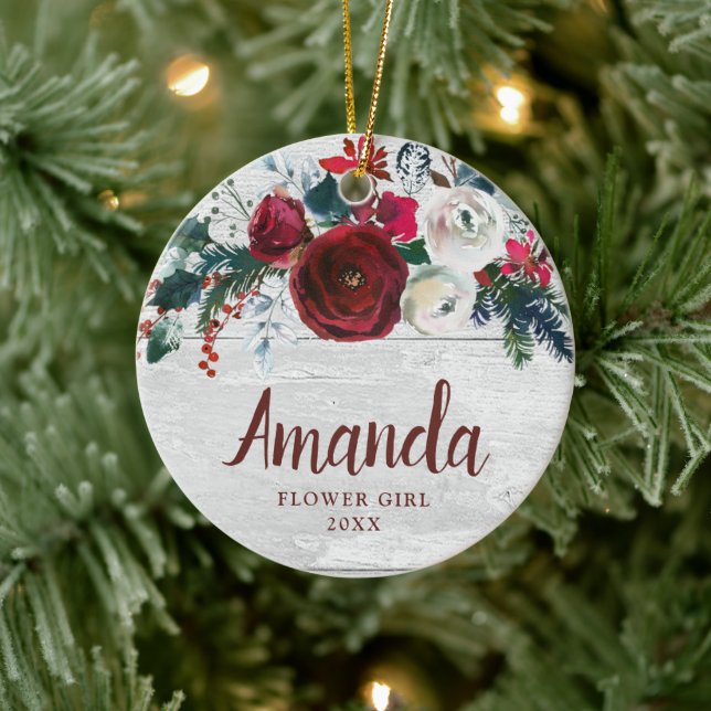 Décoration En Céramique Flower Girl Personalized Burgundy Roses (Arbre)