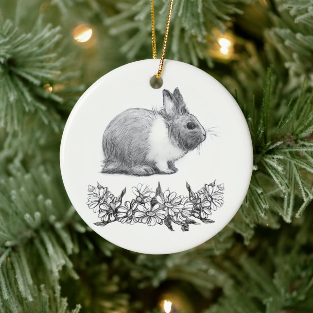 Décoration En Céramique Fluffez le lapin. Carton noir monochrome (Arbre)